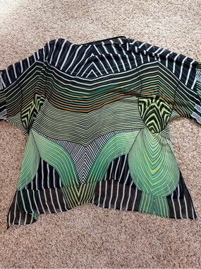 IC COLLECTION Black and Green Striped Pattern Blouse